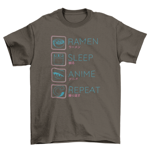 Ramen Anime Routine T-Shirt | “Ramen, Sleep, Anime, Repeat”