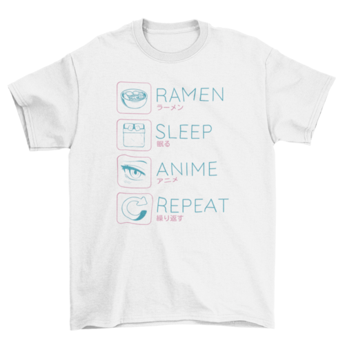 Ramen Anime Routine T-Shirt | “Ramen, Sleep, Anime, Repeat”