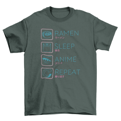 Ramen Anime Routine T-Shirt | “Ramen, Sleep, Anime, Repeat”