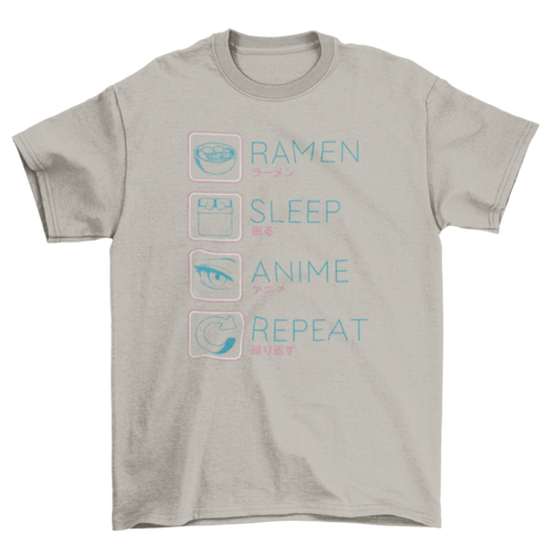 Ramen Anime Routine T-Shirt | “Ramen, Sleep, Anime, Repeat”