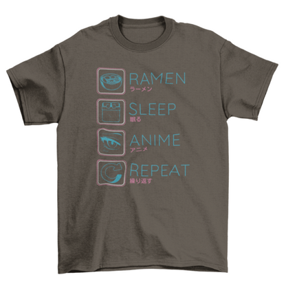 Ramen Anime Routine T-Shirt | “Ramen, Sleep, Anime, Repeat”