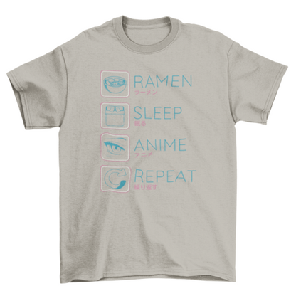 Ramen Anime Routine T-Shirt | “Ramen, Sleep, Anime, Repeat”